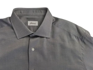 Brioni Men’s 16.5" Fine Gray Striped Long Sleeve French Cuff Cufflinks Cotton - Picture 1 of 18