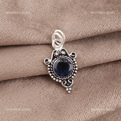 Naturale London Topazio Blu Compleanno Nero Friday Ciondolo Gioielli Argento - Immagine 1 di 4