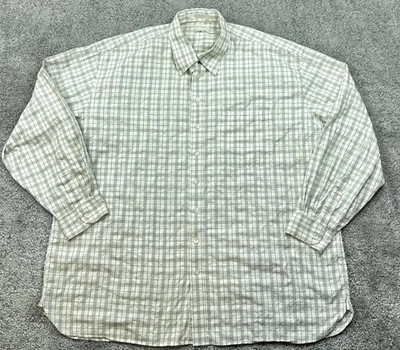 Camisa John W Nordstrom Para Hombres 2XL Gris Blanco Cuadros Lino Algodón Bolsillo Abotonado Foto 1 de 4