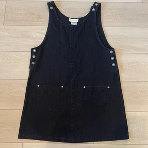 Casual Corner & Co. Women's Black Denim Jumper Dress Large Pockets vintage y2k - Picture 1 of 5