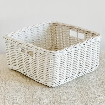 Cesta cuadrada de mimbre blanca Pottery Barn con asas laterales sin forro 12x12x6 Foto 1 de 4