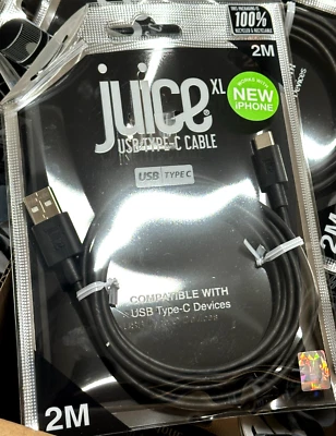 Juice New USB Type-C 2meter Charge & Sync Cable USB-C Black iPhone 15 + Samsung - Image 1 of 4