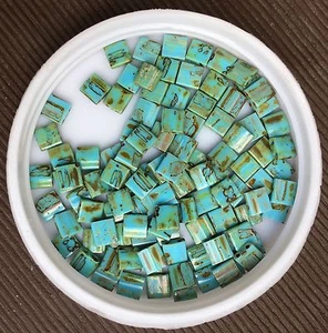 5x5mm Tila® Beads, (2)0.8mm Holes, Picasso Seafoam Green Matt(4514), 50 Beads - Picture 1 of 1