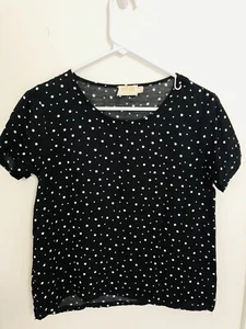 Nation Ltd Black & White Polka Dot Satin Short Sleeve T-Shirt Size XS Top - Picture 1 of 9