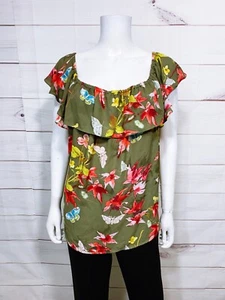Anthropologie Maeve Womens Top Size XL Green Floral Elastic Neck - Picture 1 of 7