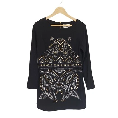 Mini Vestido Alice By Temperley Negro Bordado con Cuentas Manga Larga Talla 10 Foto 1 de 4