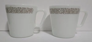 Pyrex Corning Ware Woodland Brown Floral D Handle Coffee Mug Cup Set of 2 - Picture 1 of 2