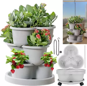 Vertical Strawberry Planter 3 Tier Hanging Vertical Gardening Stackable Planter, - Picture 1 of 13
