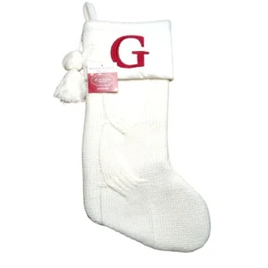 St. Nicholas Square 21 inch White Knitted Initial G Monogram Christmas Stocking - Picture 1 of 4