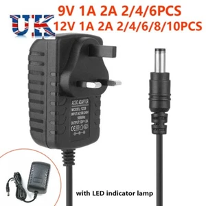 LOT 9V 12V 1A 2A UK Plug Power Supply Adaptor Transformer for LED Strips CCTV - Picture 1 of 18