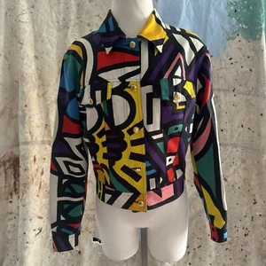Vintage 90s moschino Jeans Pop Art Geometric Print Jacket - Picture 1 of 6