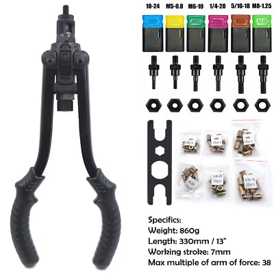 Remachadora de tuercas de mano tipo empuje 330 mm 13" 60 piezas Kit de pistola de tuercas de remache ajuste de tuerca a Foto 1 de 4