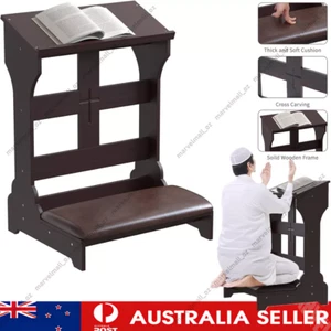 Prayer Bench Stool Table Chair Padded Kneeler Shelf Wooden Church Bible Reading - Picture 1 of 10