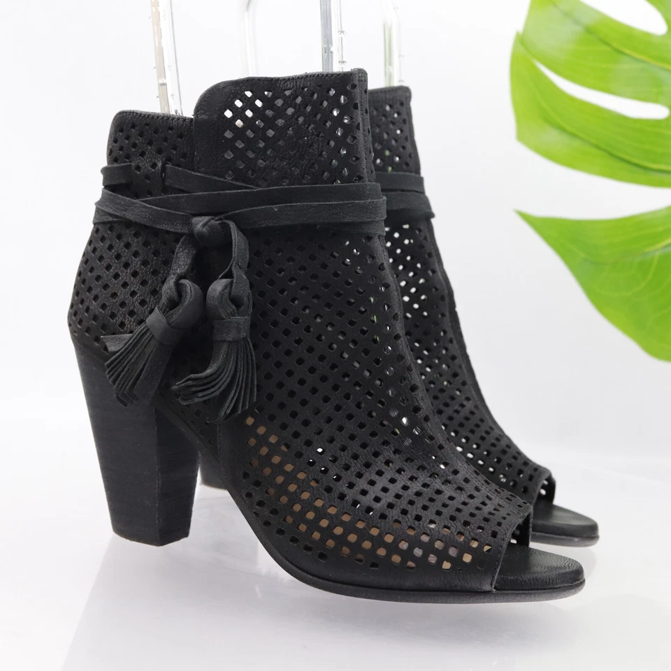 Vince Camuto Womens Kamey Boot Size 7.5 Black Leather Block Heel Open Toe Bootie - Image 1 of 4