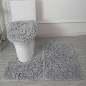 3-Piece Bathroom Bath Mat Contour Rug Set with Toilet Lid Cover - Picture 1 of 15