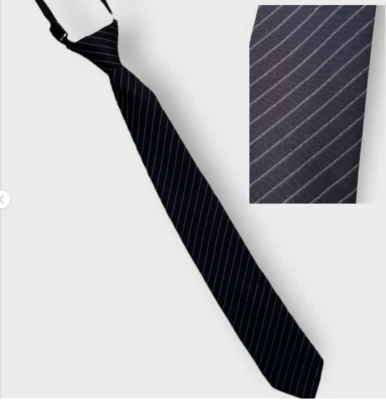 Boy's Pre-Tied Elastic Neck Adjustable Black Striped Neck Tie 16" Long Formal - Image 1 of 4