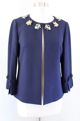 Tahari ASL Levine Navy Blue Beaded Jeweled Blazer Jacket Size 2P Collarless - Image 1 of 4