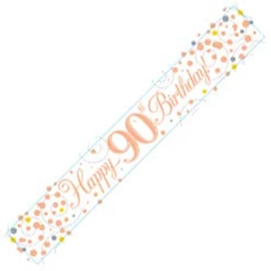 90Th Birthday Rose Gold Birthday Party Foil Banner Pennant Age 90 - Picture 1 of 12