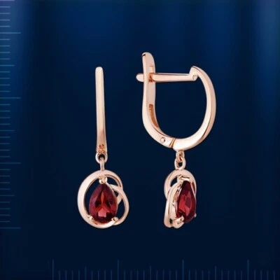 Hermosos pendientes granate genuinos oro rosa macizo 585/14k nuevos con etiquetas Foto 1 de 3
