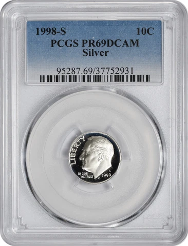 1998-S Roosevelt Dime PR69DCAM Silver PCGS Cover