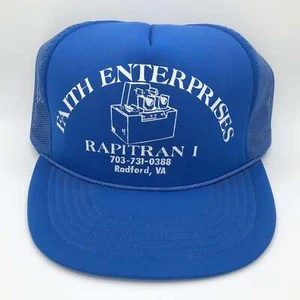 Vtg 1980s Faith Enterprises Rapitran I Radford VA Blue Snapback Trucker Hat Cap - Picture 1 of 3