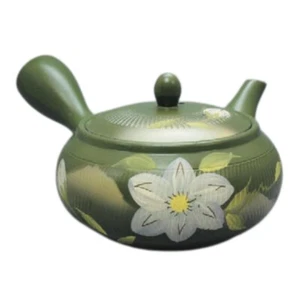 Teapot Kyusu Tokoname - AKIRA - Green - 360 ml/cc - Stainless Mesh - Clematis - Picture 1 of 2