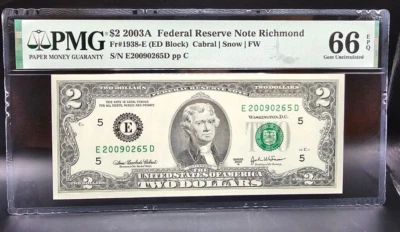 $2 2003A FRN Richmond Fr#1938-E (Less Common ED Block) PMG 66 EPQ Gem! - Image 1 of 2