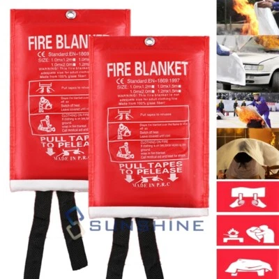 2 Large Fire Blanket Fiberglass Emergency Prepared Home Retardant 39''x39'' - Image 1 of 4