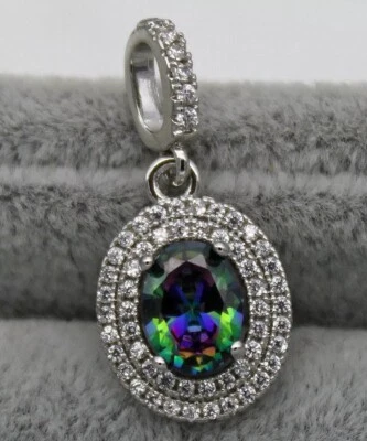 Bonito Collar Colgante Oro Blanco 18K Relleno Multicolor Ovalado y Transparente Acento Circonita Foto 1 de 4