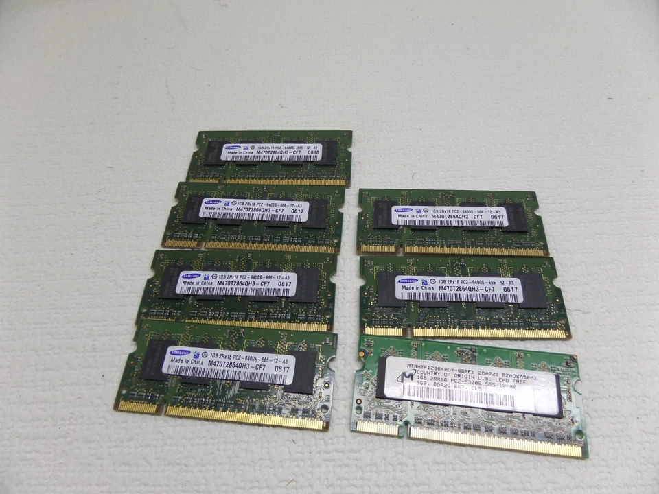 Lot of 7 Samsung 1GB DDR2 Ram Laptop Memory PC2-6400S 2Rx16 Micron - Image 1 of 1