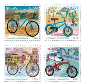 GRECIA 2014, LA BICICLETTA, MEZZI DI TRASPORTO ECOLOGICI, FRANCOBOLLI, ΜΝΗ - Foto 1 di 1