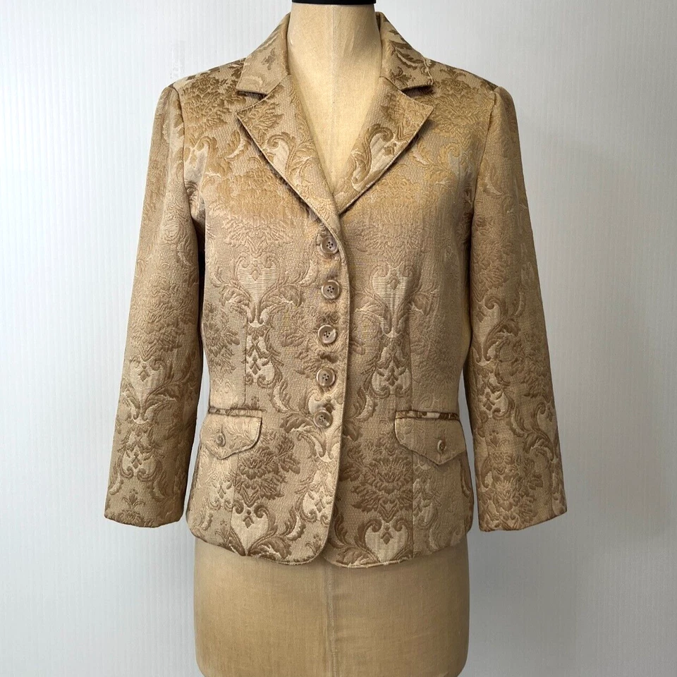 Chaqueta Karen Kane Mujer 8 Dorado Jacquard Forrado Blazer Botón Trabajo Fiesta Núcleo No Foto 1 de 4