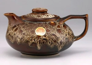 Fosters Pottery Cornwall Honeycomb Brown Glaze Teapot Vintage with sticker - Picture 1 of 8