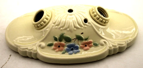 Stunning Unique 2-Bulb Ceramic Ceiling Sconce Light Early 1900's Floral Flower Cover