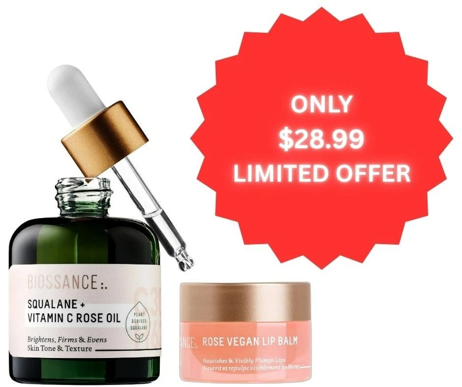 Biossance Squalane + Vitamin C Rose Oil & Rose Vegan Lip Balm Set - Limited Offe - Image 1 of 1