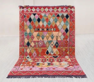 Red Colorful Modern Moroccan Tribal Inspired HandKnotted Soft Wool CUSTOMIZE Rug - Picture 1 of 14