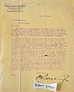 1909 LETTERHEAD San Antonio TX JURARINGEN & TAYLOE abogado en LAW MAVERICK BANK - Imagen 1 de 1