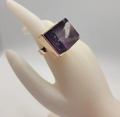 Cubo grueso transparente con toques de anillo de cóctel púrpura, tamaño aproximado 6,5-7 (J-121) Foto 1 de 4