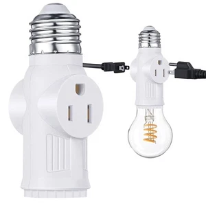 3 Prong Light Bulb Outlet Socket Plug Adapter, Polarized White Light Bulb Soc... - Picture 1 of 8