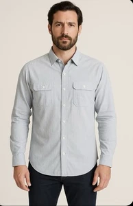 Billy Reid Blue Striped Long Sleeve Button Shirt Italy Linen Blend Men's Sz XL - Picture 1 of 10