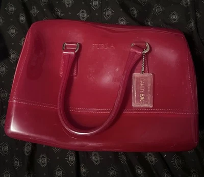 Furla Red Jelly Candy Hand Bag with Lock Charm, Made In Italy *Missing Dust Bag* - Image 1 of 4
