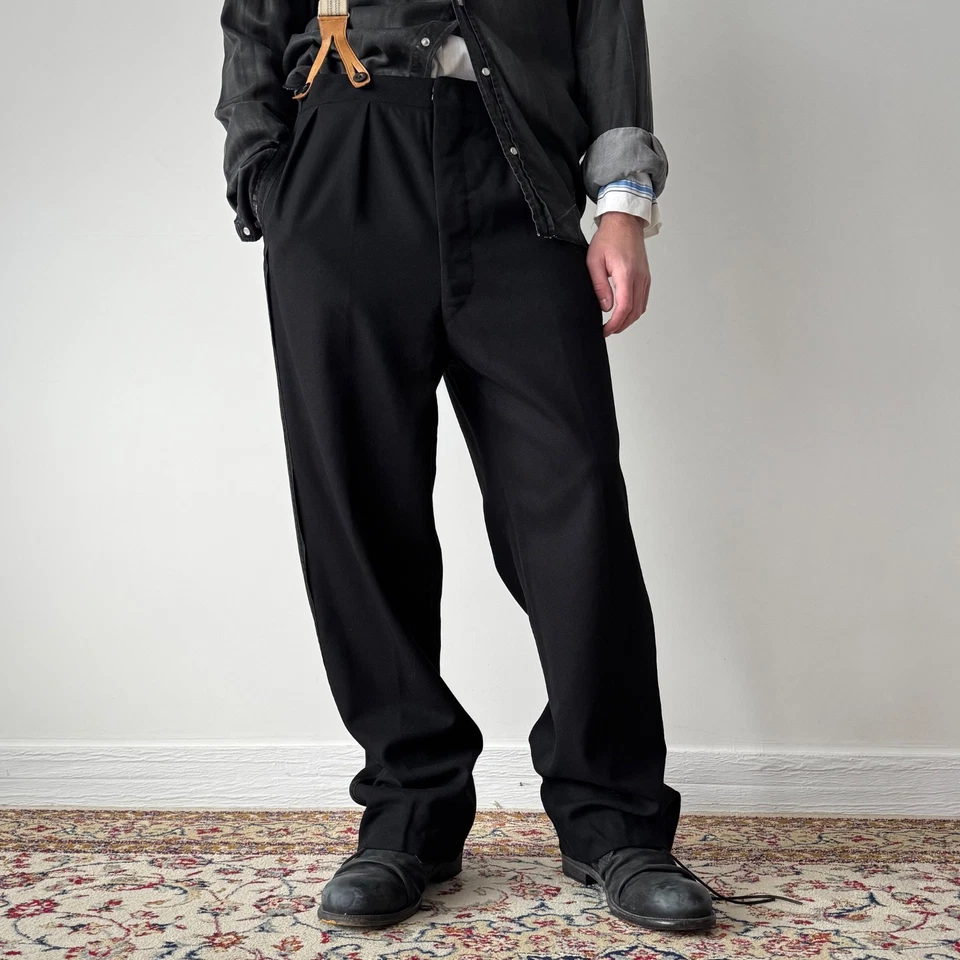 Pantalones de lana negros de esmoquin británicos vintage de los años 40 'Peter Robinson' Foto 1 de 4