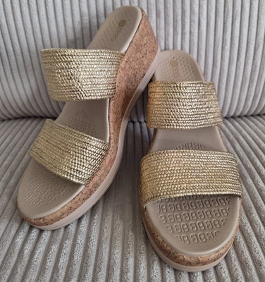 LifeStride BZees Resort 可水洗拖鞋楔形拉菲亚金色凉鞋 全新 8M — 第 1/4 张图片