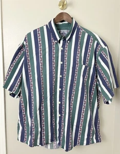 Vintage 90s Vertical Striped Button Down Shirt S/S Coastal Skater TSITP Mens XL - Picture 1 of 8