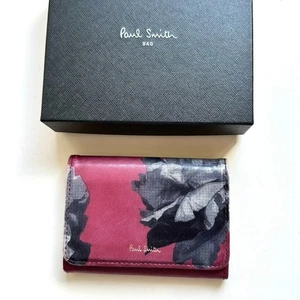 Portatarjetas de visita de cuero auténtico Paul Smith estampado floral borgoña - Imagen 1 de 10