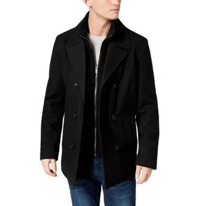 Kenneth Cole Men's Black Wool Blend Double Breasted Classic Peacoat Size L - Picture 1 of 12