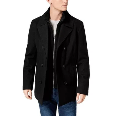 Kenneth Cole Men's Black Wool Blend Double Breasted Classic Peacoat Size L - Image 1 of 4