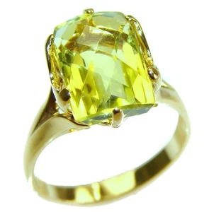 Lemon Quartz Ring 7.8ct Sterling Silver 14K Gold size: 8 Emerald Cut - Picture 1 of 4
