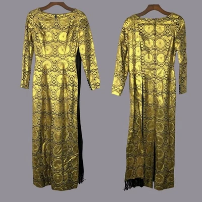 Vestido maxi formal vintage metálico X pequeno dourado - Imagem 1 de 4