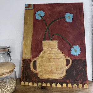 Original Abstract Painting Mid Century Modernist Style Vase Still Life on Board - Picture 1 of 12